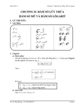 Bài tập Giải Tích 12 - Chương 2 Hàm Số Lũy Thừa, Mũ và Logarit